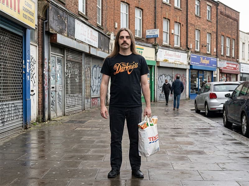 Mat on a Newcastle street with a Tesco bag, after his metal pilgrimage