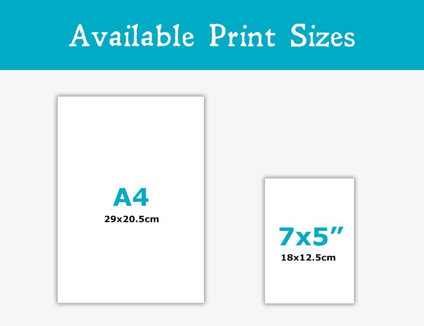 Available print sizes: A4 is 29×20.5cm, 7×5″ is 18×12.5cm